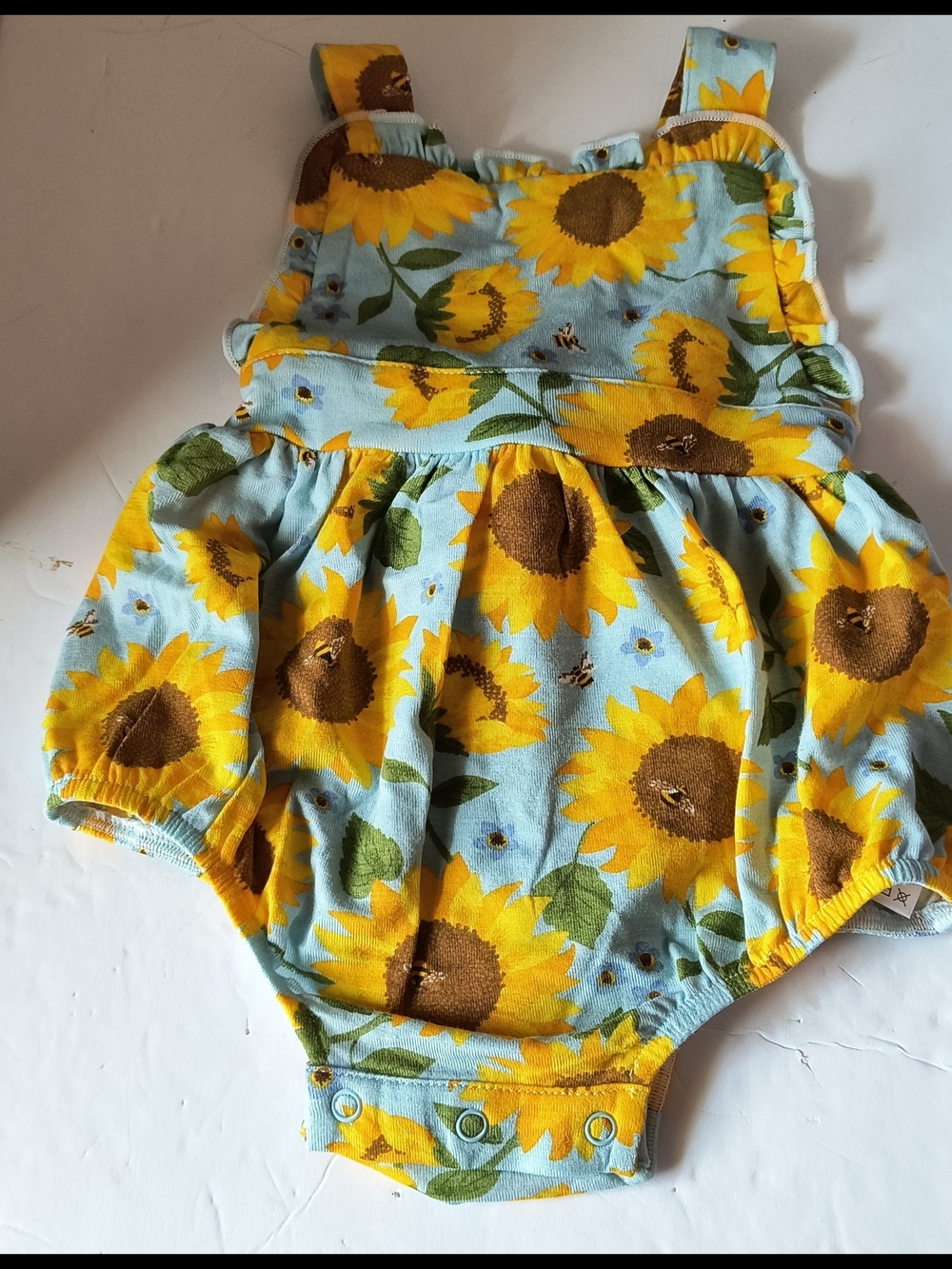 Angel Dear Sunflower Print Bubble Romper - Yellow & Light Blue